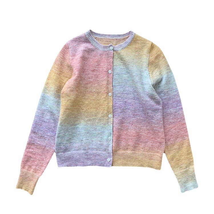 Sarebon-ženski široki kardigan s duginim O-izrezom, džemperi u boji slatkiša, džemperi u korejskom stilu, proljeće i jesen