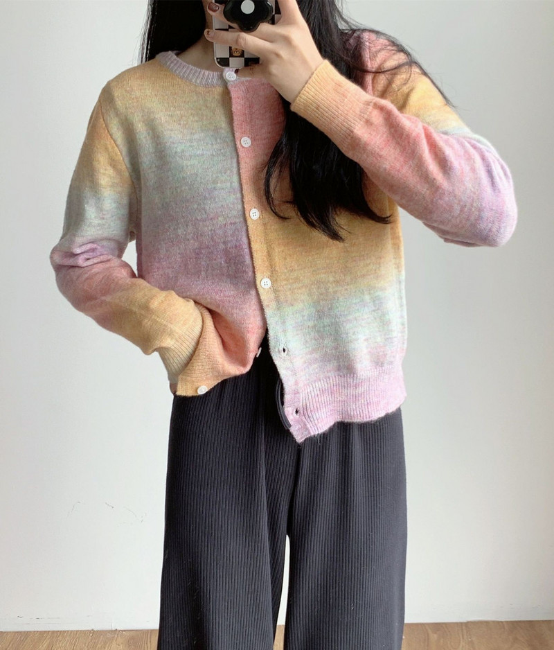 Sarebon-ženski široki kardigan s duginim O-izrezom, džemperi u boji slatkiša, džemperi u korejskom stilu, proljeće i jesen