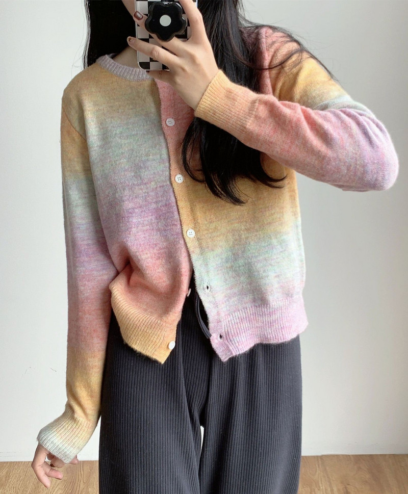 Sarebon-ženski široki kardigan s duginim O-izrezom, džemperi u boji slatkiša, džemperi u korejskom stilu, proljeće i jesen