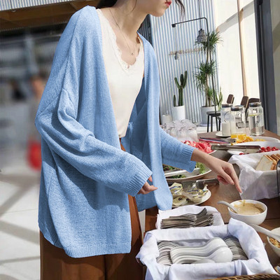 Sarebon-Γυναικεία πλεκτή ζακέτα, Lazy Wind, Γιαπωνέζικο στυλ, Μονόχρωμο, Παλτό με κουμπιά, 2023