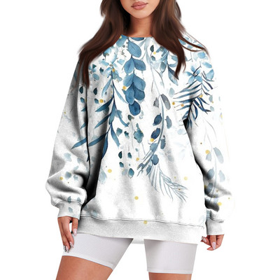 Νέα φούτερ για γυναίκες για φθινόπωρο/χειμώνα Casual φλοράλ στάμπα Φαρδιά μπλούζα μπλούζα με μακρυμάνικο μπουφάν με στρογγυλή τσέπη 한국 동대문 가을