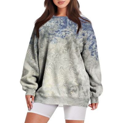 Νέα φούτερ για γυναίκες για φθινόπωρο/χειμώνα Casual φλοράλ στάμπα Φαρδιά μπλούζα μπλούζα με μακρυμάνικο μπουφάν με στρογγυλή τσέπη 한국 동대문 가을