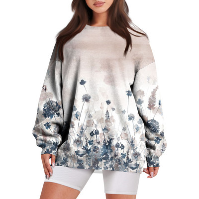 Νέα φούτερ για γυναίκες για φθινόπωρο/χειμώνα Casual φλοράλ στάμπα Φαρδιά μπλούζα μπλούζα με μακρυμάνικο μπουφάν με στρογγυλή τσέπη 한국 동대문 가을