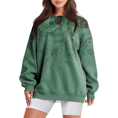 Νέα φούτερ για γυναίκες για φθινόπωρο/χειμώνα Casual φλοράλ στάμπα Φαρδιά μπλούζα μπλούζα με μακρυμάνικο μπουφάν με στρογγυλή τσέπη 한국 동대문 가을