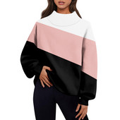 Γυναικεία ρούχα Καθημερινά, casual συνονθύλευμα Χρώμα μακρυμάνικο πουλόβερ Φαρδύ σχιστό μισό ψηλό λαιμό Παχύ ζεστό μπλουζάκι μπλούζα