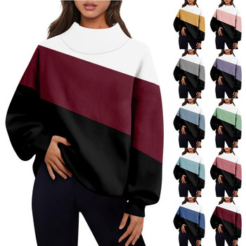 Дамско облекло Ежедневни ежедневни цветни пачуърк пуловер с дълъг ръкав Свободни топли суичъри с разделен наполовина висок деколте