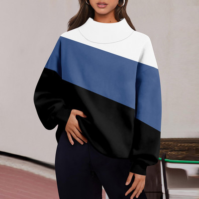 Γυναικεία ρούχα Καθημερινά, casual συνονθύλευμα Χρώμα μακρυμάνικο πουλόβερ Φαρδύ σχιστό μισό ψηλό λαιμό Παχύ ζεστό μπλουζάκι μπλούζα