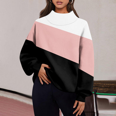 Γυναικεία ρούχα Καθημερινά, casual συνονθύλευμα Χρώμα μακρυμάνικο πουλόβερ Φαρδύ σχιστό μισό ψηλό λαιμό Παχύ ζεστό μπλουζάκι μπλούζα