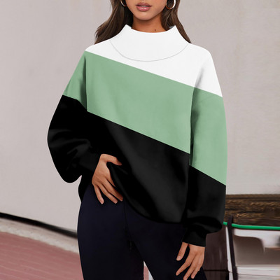 Γυναικεία ρούχα Καθημερινά, casual συνονθύλευμα Χρώμα μακρυμάνικο πουλόβερ Φαρδύ σχιστό μισό ψηλό λαιμό Παχύ ζεστό μπλουζάκι μπλούζα