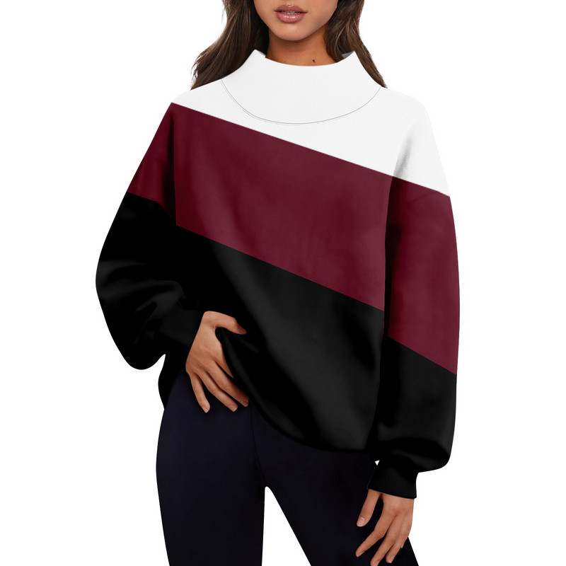 Γυναικεία ρούχα Καθημερινά, casual συνονθύλευμα Χρώμα μακρυμάνικο πουλόβερ Φαρδύ σχιστό μισό ψηλό λαιμό Παχύ ζεστό μπλουζάκι μπλούζα