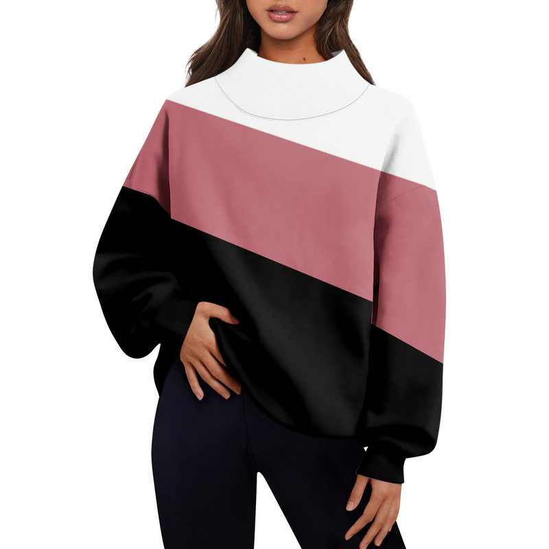 Γυναικεία ρούχα Καθημερινά, casual συνονθύλευμα Χρώμα μακρυμάνικο πουλόβερ Φαρδύ σχιστό μισό ψηλό λαιμό Παχύ ζεστό μπλουζάκι μπλούζα