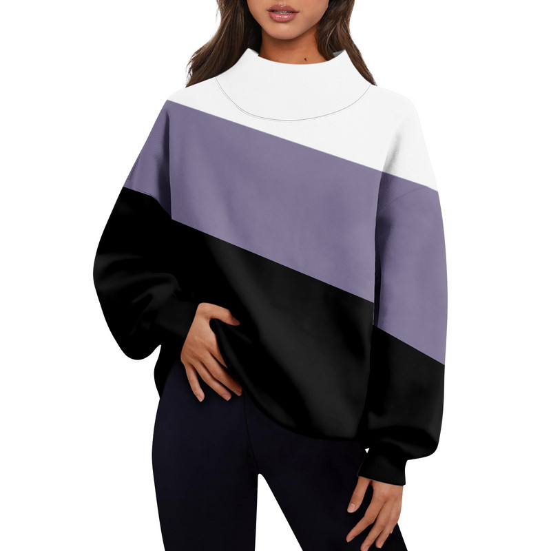 Γυναικεία ρούχα Καθημερινά, casual συνονθύλευμα Χρώμα μακρυμάνικο πουλόβερ Φαρδύ σχιστό μισό ψηλό λαιμό Παχύ ζεστό μπλουζάκι μπλούζα
