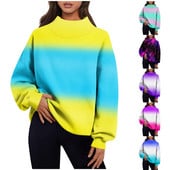 Χειμερινά ρούχα Γυναικεία Μόδα ντεγκραντέ Εκτύπωση Μακρυμάνικο Φούτερ με χαλαρή σχισμή με μισό ζιβάγκο πουλόβερ Roupas Para Mulheres