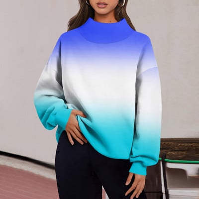 Χειμερινά ρούχα Γυναικεία Μόδα ντεγκραντέ Εκτύπωση Μακρυμάνικο Φούτερ με χαλαρή σχισμή με μισό ζιβάγκο πουλόβερ Roupas Para Mulheres