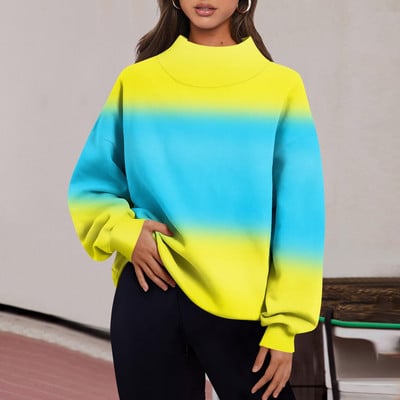 Χειμερινά ρούχα Γυναικεία Μόδα ντεγκραντέ Εκτύπωση Μακρυμάνικο Φούτερ με χαλαρή σχισμή με μισό ζιβάγκο πουλόβερ Roupas Para Mulheres