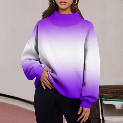 Χειμερινά ρούχα Γυναικεία Μόδα ντεγκραντέ Εκτύπωση Μακρυμάνικο Φούτερ με χαλαρή σχισμή με μισό ζιβάγκο πουλόβερ Roupas Para Mulheres