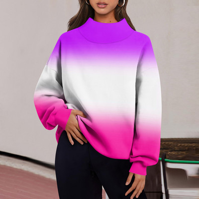 Χειμερινά ρούχα Γυναικεία Μόδα ντεγκραντέ Εκτύπωση Μακρυμάνικο Φούτερ με χαλαρή σχισμή με μισό ζιβάγκο πουλόβερ Roupas Para Mulheres