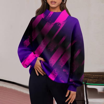 Χειμερινά ρούχα Γυναικεία Μόδα ντεγκραντέ Εκτύπωση Μακρυμάνικο Φούτερ με χαλαρή σχισμή με μισό ζιβάγκο πουλόβερ Roupas Para Mulheres