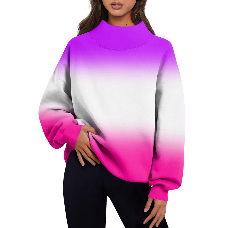 Χειμερινά ρούχα Γυναικεία Μόδα ντεγκραντέ Εκτύπωση Μακρυμάνικο Φούτερ με χαλαρή σχισμή με μισό ζιβάγκο πουλόβερ Roupas Para Mulheres