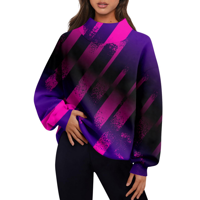 Χειμερινά ρούχα Γυναικεία Μόδα ντεγκραντέ Εκτύπωση Μακρυμάνικο Φούτερ με χαλαρή σχισμή με μισό ζιβάγκο πουλόβερ Roupas Para Mulheres