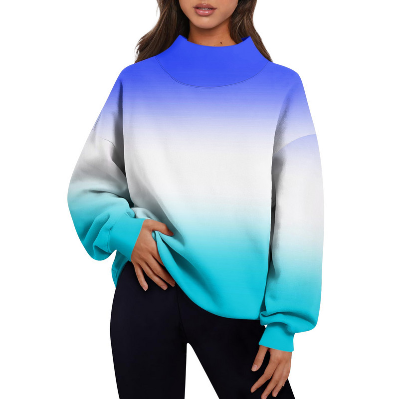 Χειμερινά ρούχα Γυναικεία Μόδα ντεγκραντέ Εκτύπωση Μακρυμάνικο Φούτερ με χαλαρή σχισμή με μισό ζιβάγκο πουλόβερ Roupas Para Mulheres