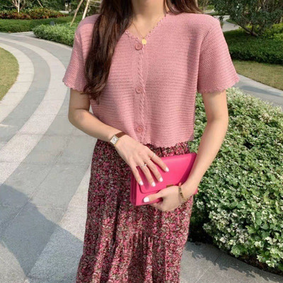 Sarebon - ležerna majica kratkih rukava za žene, pletenina, pletenina, kardigan majica, majice, pletena majica, moda