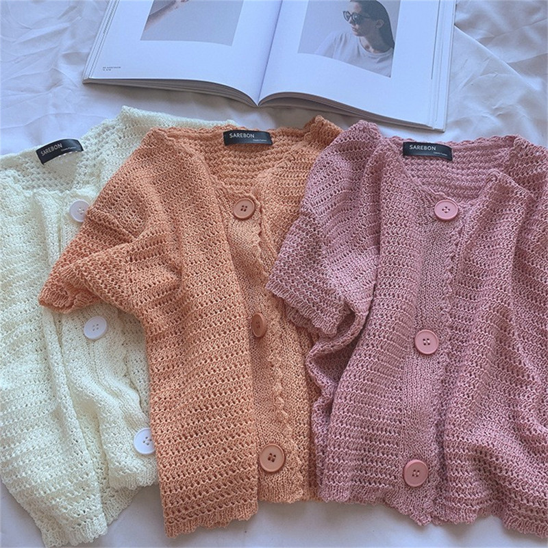 Sarebon - ležerna majica kratkih rukava za žene, pletenina, pletenina, kardigan majica, majice, pletena majica, moda