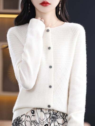 Ζακέτες με λαιμόκοψη Πλεκτά Πουλόβερ Γυναικεία Ρούχα 100% μαλλί πλεκτό πλεκτό κασμίρ παλτό φθινοπώρου μόδας Μπουφάν πολυτελείας