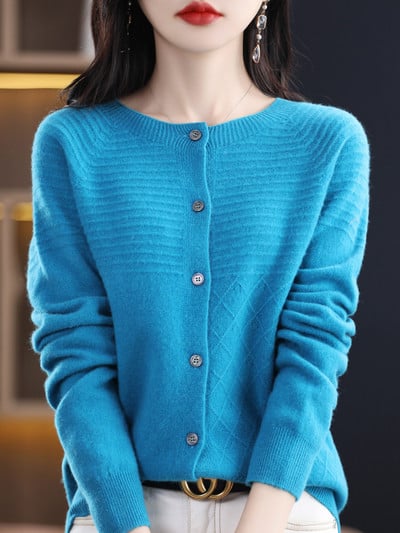 Ζακέτες με λαιμόκοψη Πλεκτά Πουλόβερ Γυναικεία Ρούχα 100% μαλλί πλεκτό πλεκτό κασμίρ παλτό φθινοπώρου μόδας Μπουφάν πολυτελείας