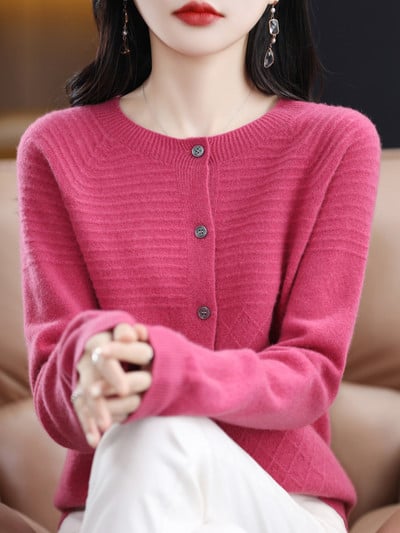 Ζακέτες με λαιμόκοψη Πλεκτά Πουλόβερ Γυναικεία Ρούχα 100% μαλλί πλεκτό πλεκτό κασμίρ παλτό φθινοπώρου μόδας Μπουφάν πολυτελείας