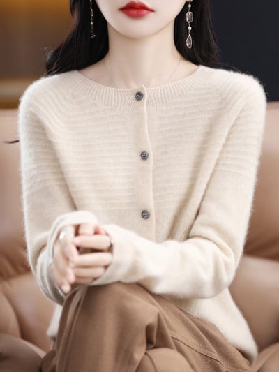 Ζακέτες με λαιμόκοψη Πλεκτά Πουλόβερ Γυναικεία Ρούχα 100% μαλλί πλεκτό πλεκτό κασμίρ παλτό φθινοπώρου μόδας Μπουφάν πολυτελείας