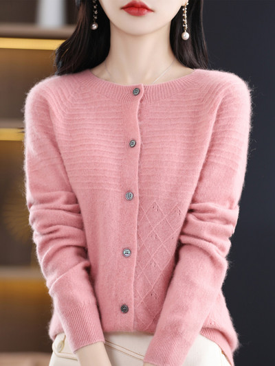 Ζακέτες με λαιμόκοψη Πλεκτά Πουλόβερ Γυναικεία Ρούχα 100% μαλλί πλεκτό πλεκτό κασμίρ παλτό φθινοπώρου μόδας Μπουφάν πολυτελείας