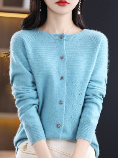 Ζακέτες με λαιμόκοψη Πλεκτά Πουλόβερ Γυναικεία Ρούχα 100% μαλλί πλεκτό πλεκτό κασμίρ παλτό φθινοπώρου μόδας Μπουφάν πολυτελείας