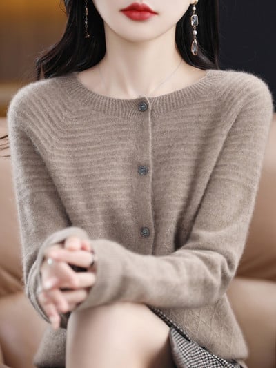 Ζακέτες με λαιμόκοψη Πλεκτά Πουλόβερ Γυναικεία Ρούχα 100% μαλλί πλεκτό πλεκτό κασμίρ παλτό φθινοπώρου μόδας Μπουφάν πολυτελείας