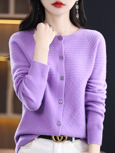 Ζακέτες με λαιμόκοψη Πλεκτά Πουλόβερ Γυναικεία Ρούχα 100% μαλλί πλεκτό πλεκτό κασμίρ παλτό φθινοπώρου μόδας Μπουφάν πολυτελείας