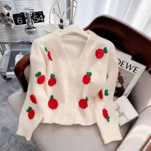 New Arrival Fashion Cardigan Φθινοπωρινό Νέο ζεστό μαλακό κέρινο προηγμένο πουλόβερ Κεντημένο τρισδιάστατο ροζ πλεκτό μπλουζάκι