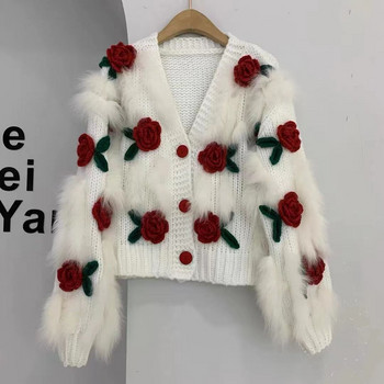 New Arrival Fashion Cardigan Φθινοπωρινό Νέο ζεστό μαλακό κέρινο προηγμένο πουλόβερ Κεντημένο τρισδιάστατο ροζ πλεκτό μπλουζάκι