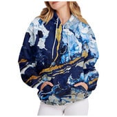 Γυναικεία ρούχα Casual Fashion Πουλόβερ Μάρμαρο με στάμπα με μακριά μανίκια, φαρδιά κορδόνια, υψηλής ποιότητας φούτερ με κουκούλα