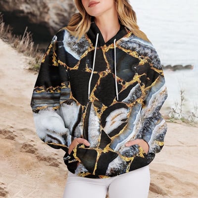 Γυναικεία ρούχα Casual Fashion Πουλόβερ Μάρμαρο με στάμπα με μακριά μανίκια, φαρδιά κορδόνια, υψηλής ποιότητας φούτερ με κουκούλα