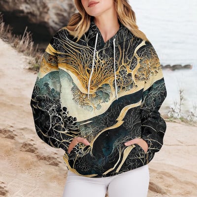 Γυναικεία ρούχα Casual Fashion Πουλόβερ Μάρμαρο με στάμπα με μακριά μανίκια, φαρδιά κορδόνια, υψηλής ποιότητας φούτερ με κουκούλα