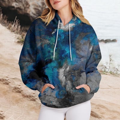 Γυναικεία ρούχα Casual Fashion Πουλόβερ Μάρμαρο με στάμπα με μακριά μανίκια, φαρδιά κορδόνια, υψηλής ποιότητας φούτερ με κουκούλα