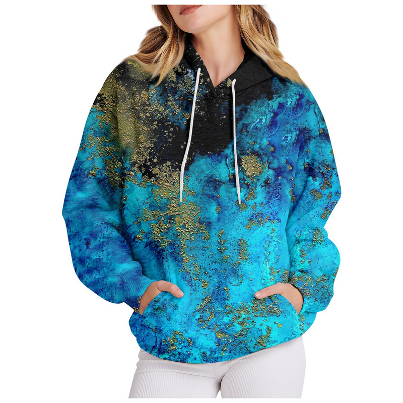 Γυναικεία ρούχα Casual Fashion Πουλόβερ Μάρμαρο με στάμπα με μακριά μανίκια, φαρδιά κορδόνια, υψηλής ποιότητας φούτερ με κουκούλα