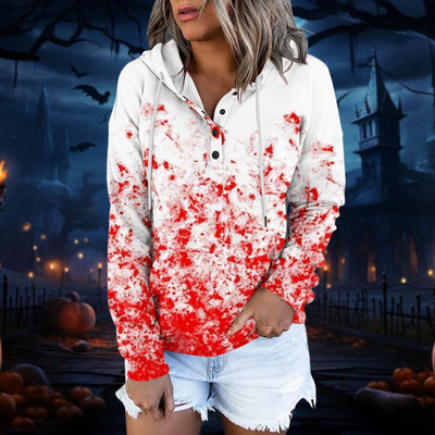 Γυναικείο χειμωνιάτικο μπουφάν Casual Fashion Halloween Print Scary μακρυμάνικο πουλόβερ Κορδόνι Y2k Φούτερ με κουκούλα με φερμουάρ 가을 여성 의류