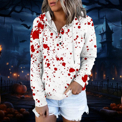 Γυναικείο χειμωνιάτικο μπουφάν Casual Fashion Halloween Print Scary μακρυμάνικο πουλόβερ Κορδόνι Y2k Φούτερ με κουκούλα με φερμουάρ 가을 여성 의류