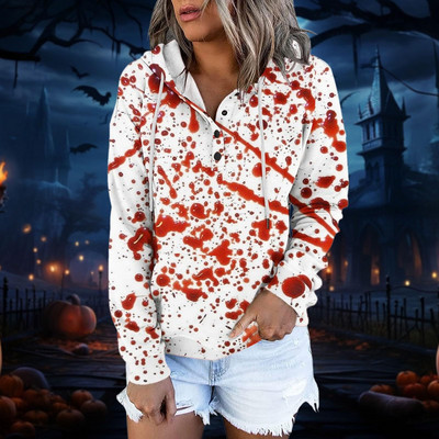Γυναικείο χειμωνιάτικο μπουφάν Casual Fashion Halloween Print Scary μακρυμάνικο πουλόβερ Κορδόνι Y2k Φούτερ με κουκούλα με φερμουάρ 가을 여성 의류
