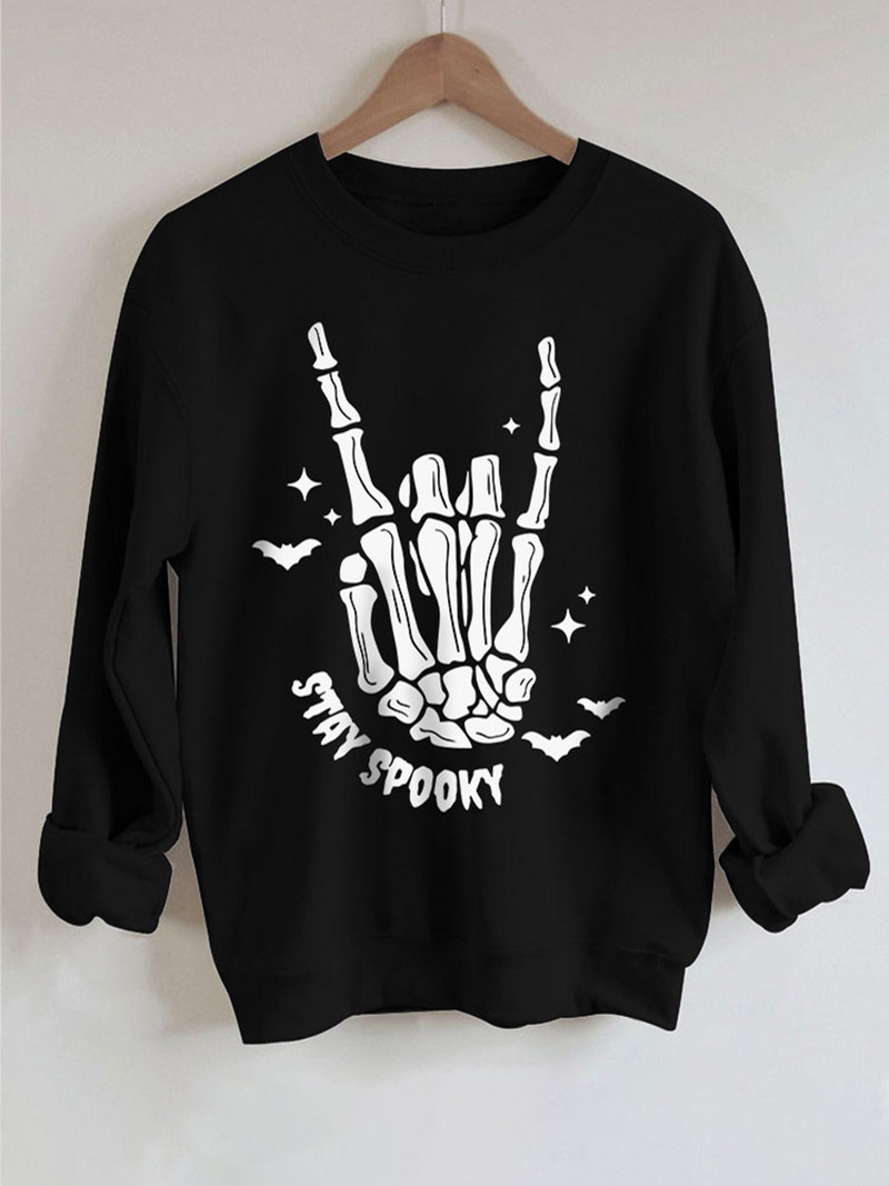 2023. Jesen Zima Noć vještica Stay Spooky Skeleton Hand Sweatshirt Color Jednobojni gornji dijelovi Ulična odjeća Ženski cool ulični topli puloveri