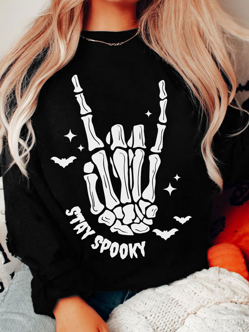 2023. Jesen Zima Noć vještica Stay Spooky Skeleton Hand Sweatshirt Color Jednobojni gornji dijelovi Ulična odjeća Ženski cool ulični topli puloveri