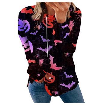 Дамски качулки с щампи за Хелоуин Суичъри с дълъг ръкав Свободни удобни дрехи Ежедневен пуловер за тийнейджърки Пуловер 한국 동대문 가을