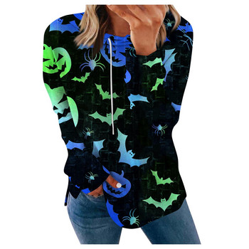 Дамски качулки с щампи за Хелоуин Суичъри с дълъг ръкав Свободни удобни дрехи Ежедневен пуловер за тийнейджърки Пуловер 한국 동대문 가을
