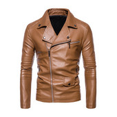 Δερμάτινο μπουφάν PU ανδρικών μοτοσικλετών φθινοπώρου και χειμώνα Κορεατικής έκδοσης Slim-fit Παλτό πέτο Casual Business Εξωτερικά ρούχα με διαγώνιο φερμουάρ